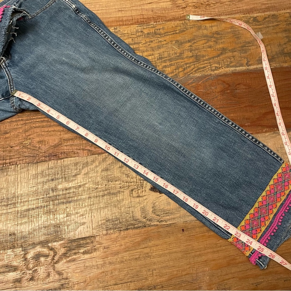 J. Crew Mid-Blue Cropped Jeans with Colorful Embroidered Hem - Picture 9 of 16
